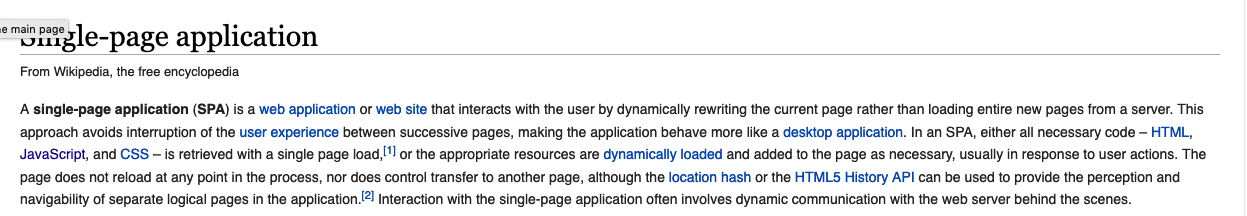 Wikipedia definition of a Single Page Web Application